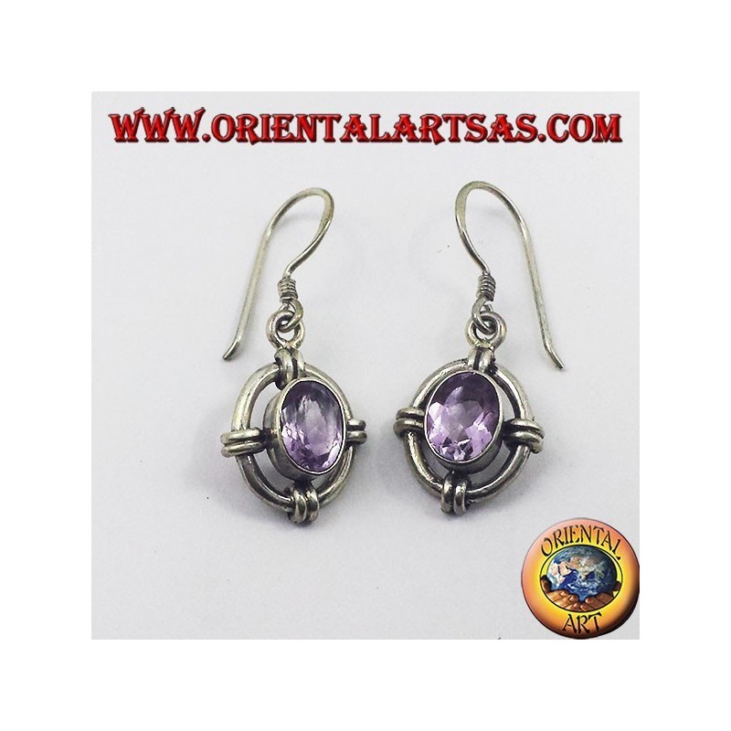 Boucles d'oreilles argent avec améthyste ovale à facettes