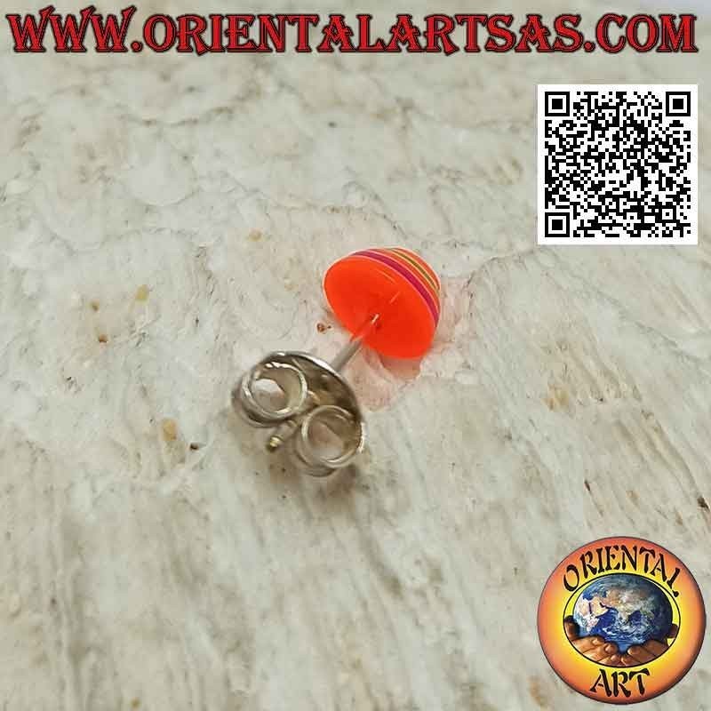 Mini orecchino in argento, il cono ovale smussato a strisce multicolore