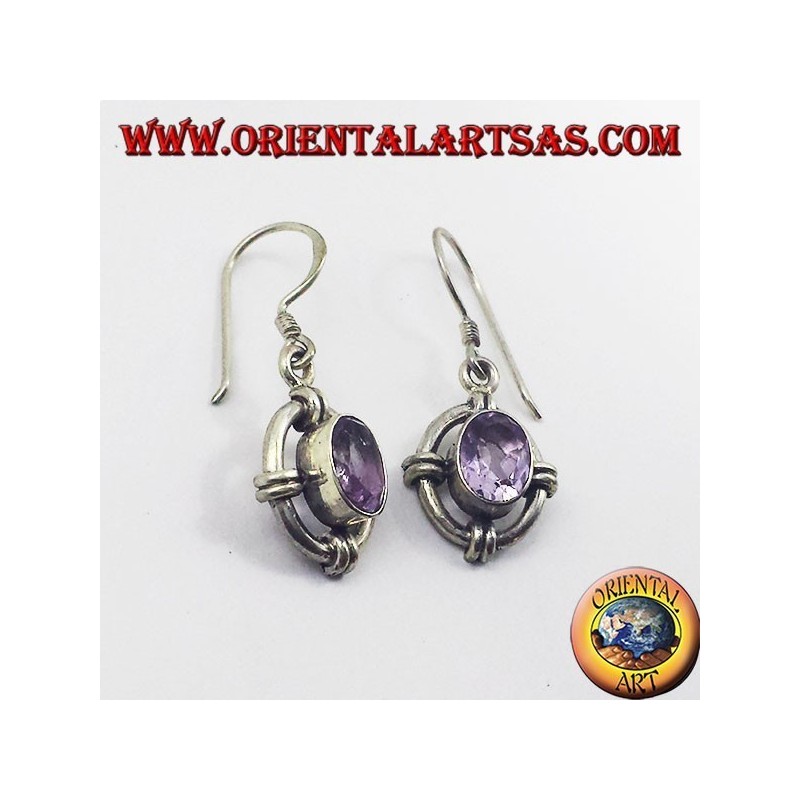 Boucles d'oreilles argent avec améthyste ovale à facettes