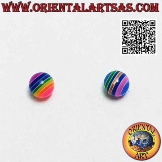 Mini orecchino in argento, la pallina a strisce multicolore (piccola)