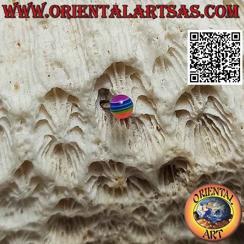 Mini-Ohrring in Silber, die bunt gestreifte Kugel (klein)