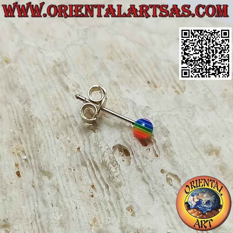 Mini orecchino in argento, la pallina a strisce multicolore (piccola)