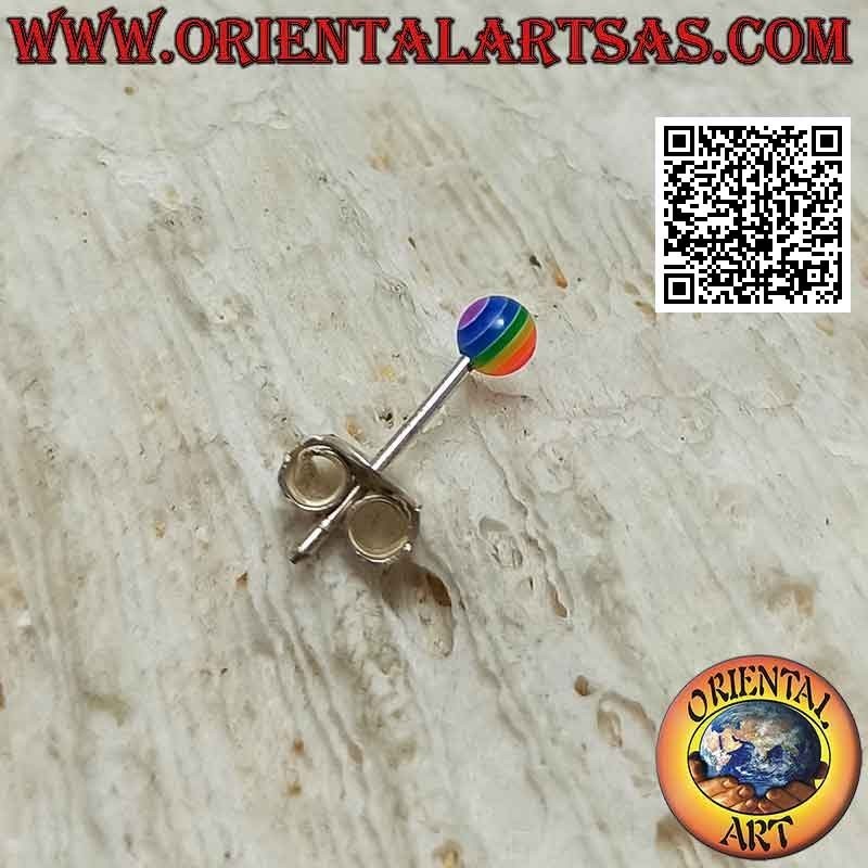 Mini silver earring, the multicolored striped ball (small)