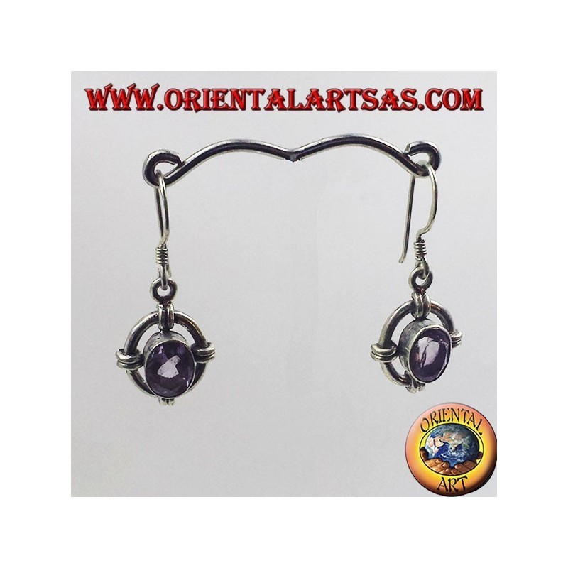 Boucles d'oreilles argent avec améthyste ovale à facettes