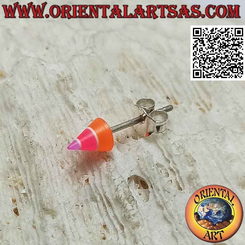 Mini boucle d'oreille en argent, le cône rayé multicolore