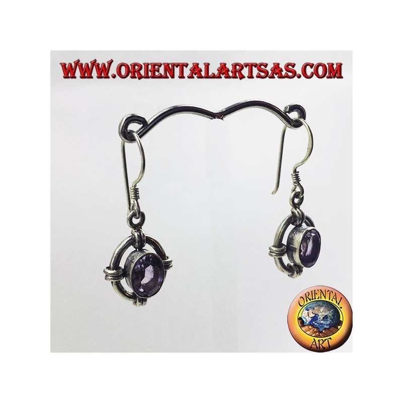Silver earrings with oval faceted amethyst