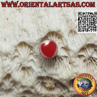 Mini silver earring, the red heart on a white background in the circle