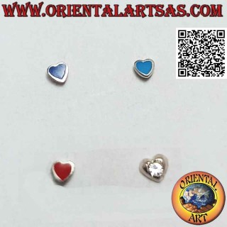 Mini orecchino / puntino da naso in argento, cuore con pietra a filo bordo (2 mm)