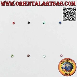 Mini pendiente / espárrago en plata, engastado con circonitas redondas de color (1,5 mm)