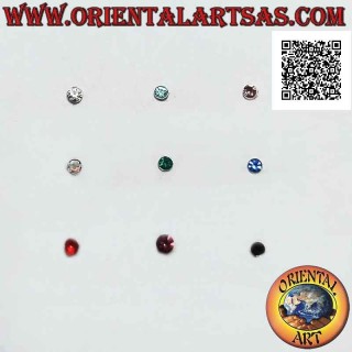 Mini pendiente / espárrago en plata, circonita redonda de color (1,5 mm)