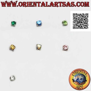 Mini orecchino / puntino da naso in argento, zircone colorato tondo incastonato (2 mm)
