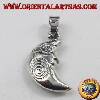 silver pendant, crescent with spiral