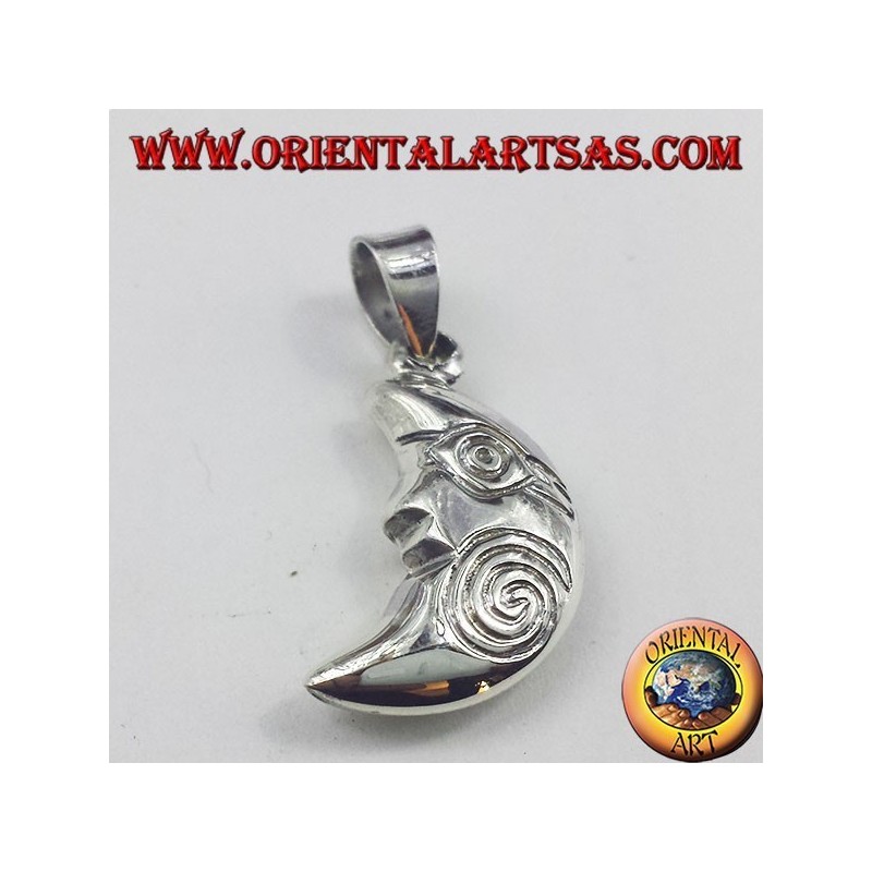 pendentif en argent, croissant avec spirale