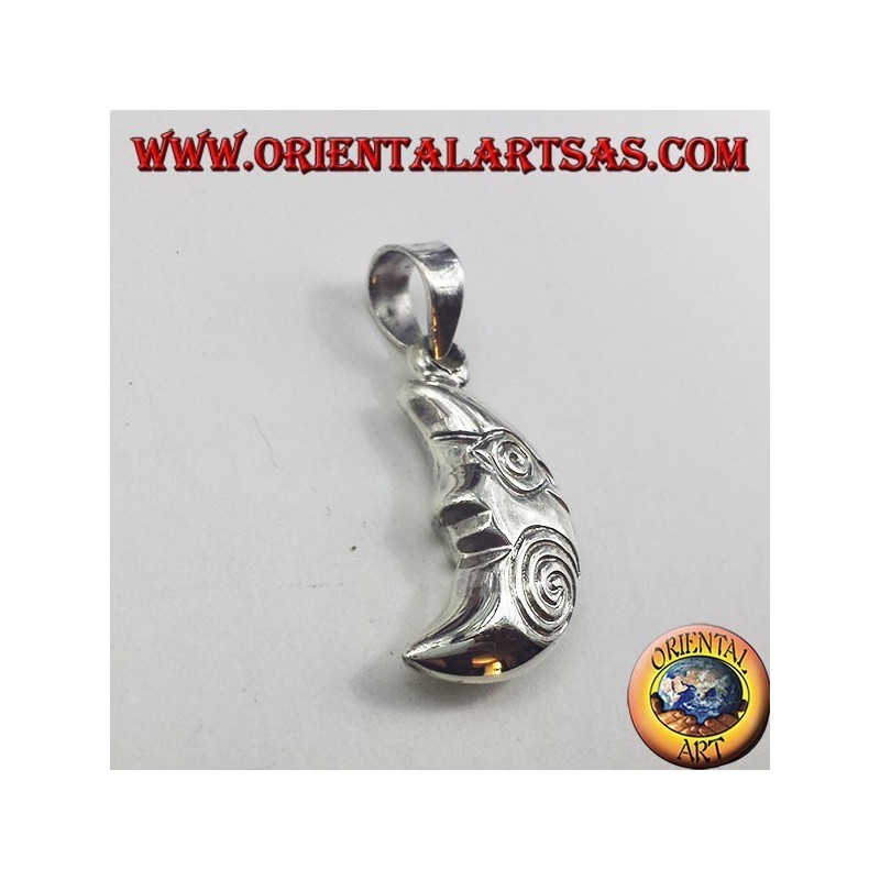 silver pendant, crescent with spiral
