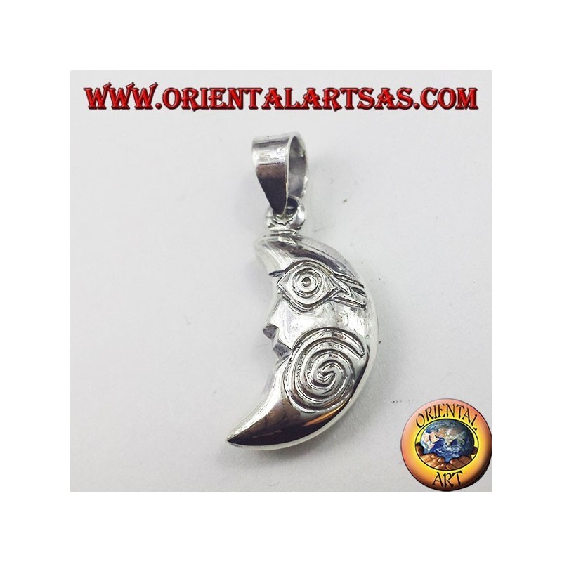 pendentif en argent, croissant avec spirale