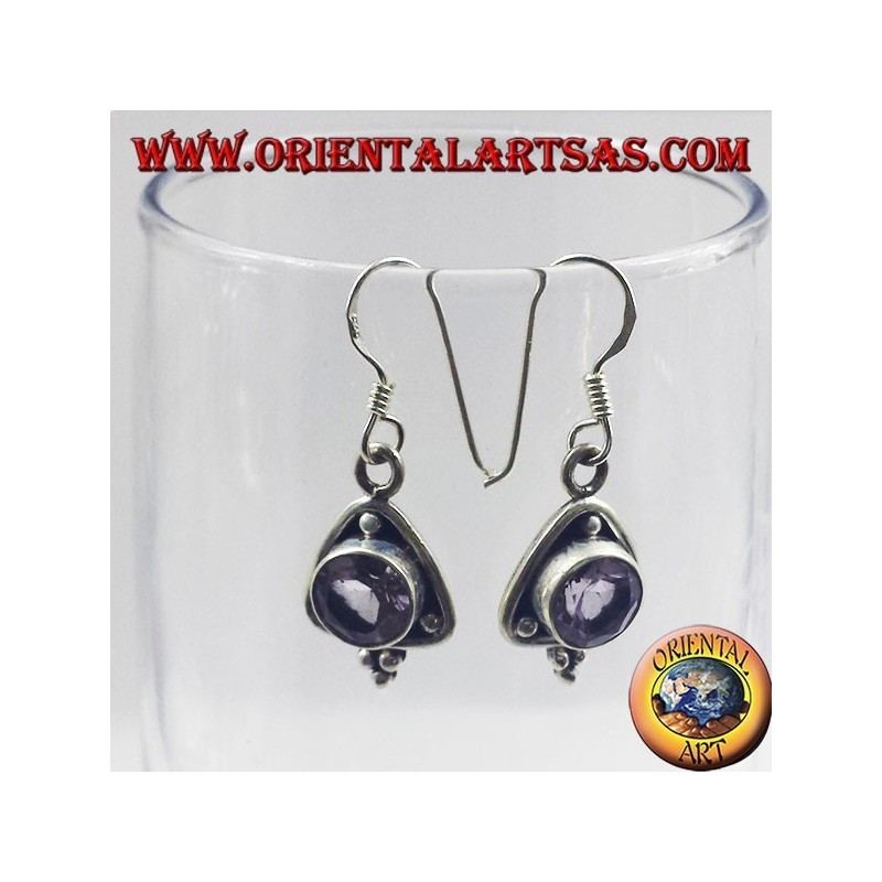 silberne Ohrringe, Dreieck mit runden facettierten Amethyst