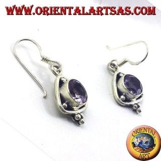 silberne Ohrringe, Dreieck mit runden facettierten Amethyst