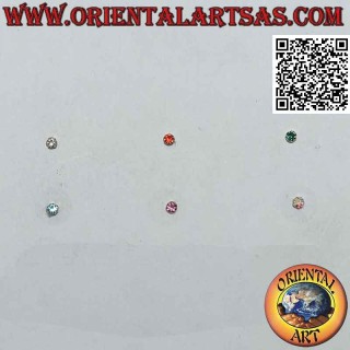 Mini pendiente / espárrago en plata, circonita redonda de color con engaste de borde (1,5 mm)