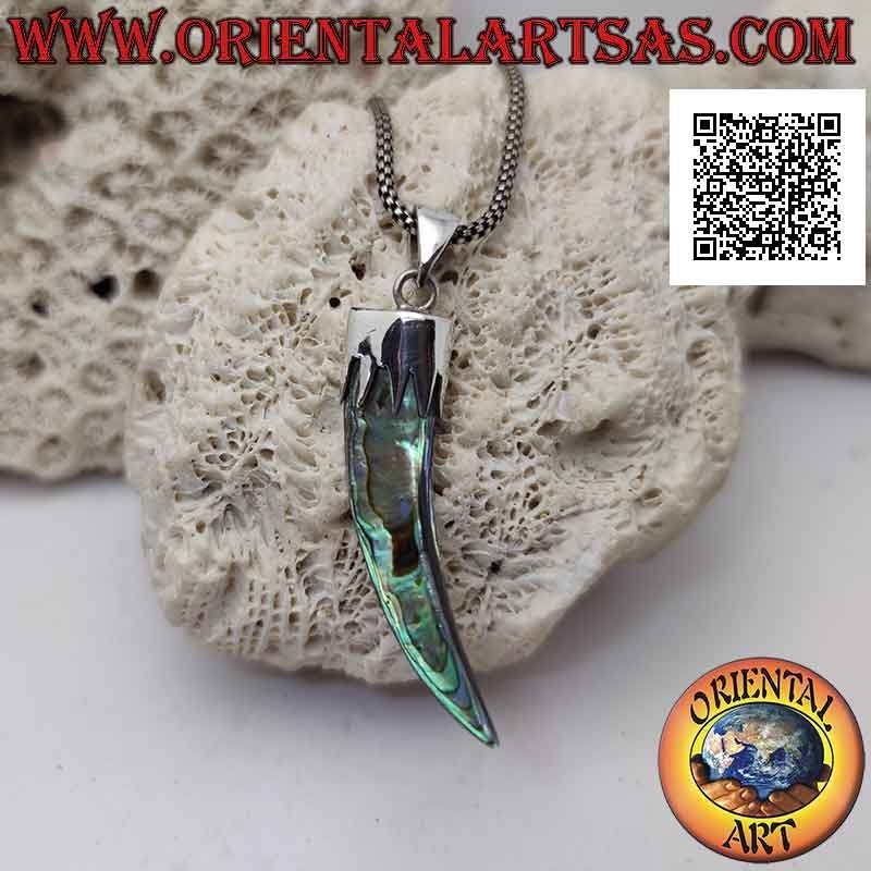 Colgante "amuleto de la suerte" de cuerno de abulón de plata (concha de paua) con capucha