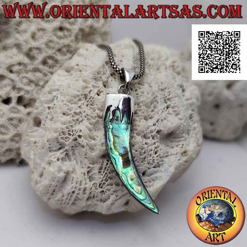 Silver abalone (paua shell) horn "lucky charm" pendant with hood