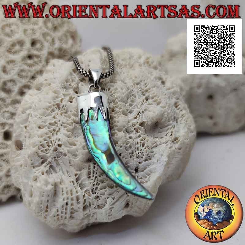 Colgante "amuleto de la suerte" de cuerno de abulón de plata (concha de paua) con capucha