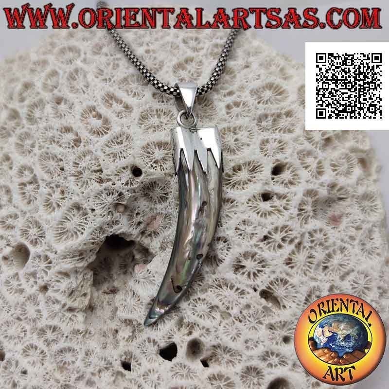Colgante "amuleto de la suerte" de cuerno de abulón de plata (concha de paua) con capucha