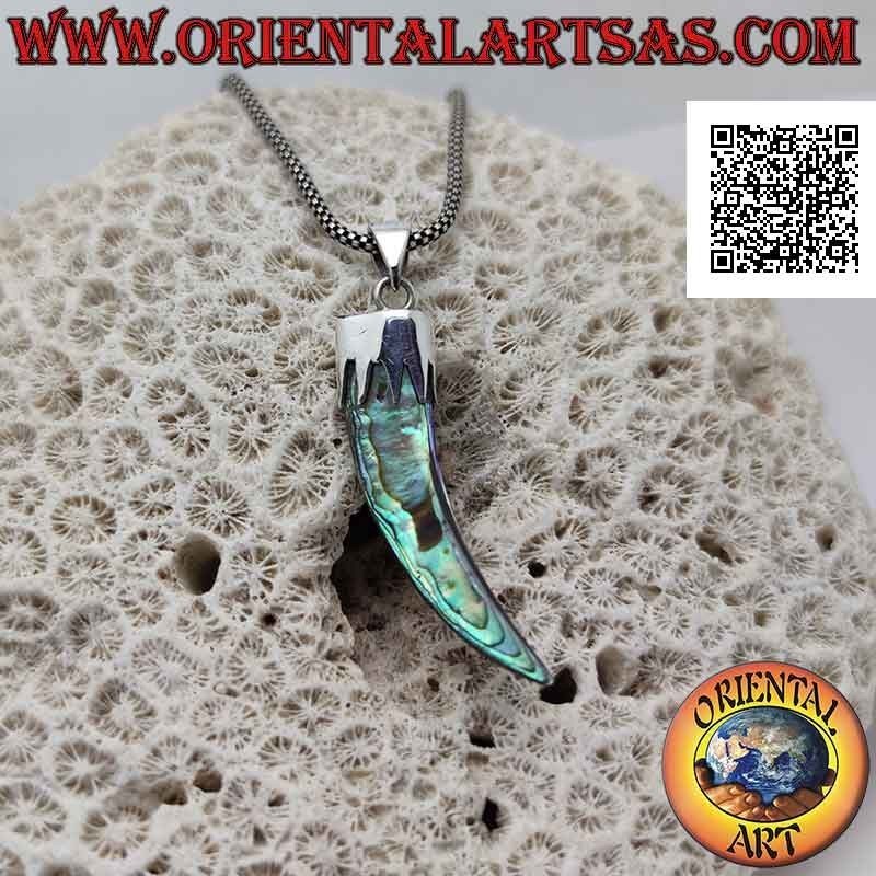 Pendentif " porte-bonheur " en corne d'ormeau (coquille paua) en argent avec capuche