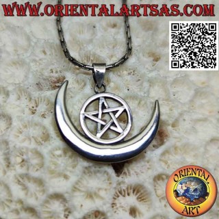 Ciondolo in argento wicca "pentacolo e luna crescente"