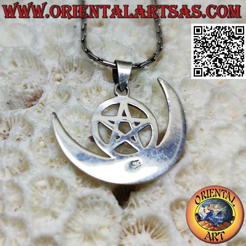 Wicca Silberanhänger "Pentakel und Halbmond"