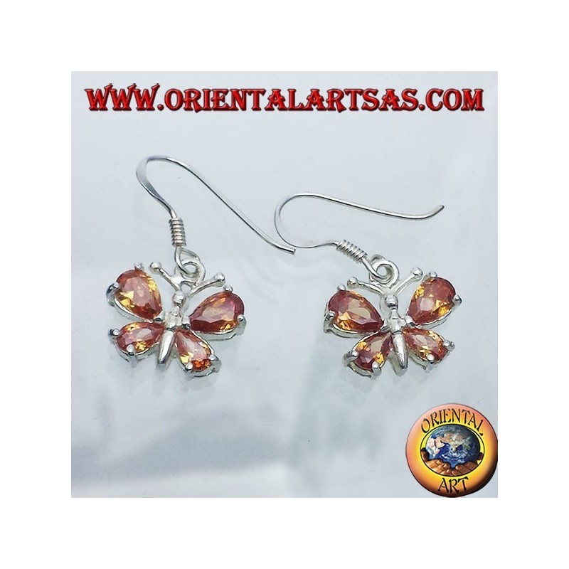 Silver earrings with cubic zirconia Butterfly yellow