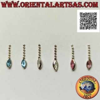 Boucles d'oreilles à lobes en argent avec une rangée de boules et pendentifs en zircons colorés en forme de navette
