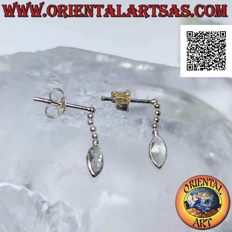Pendientes de plata con lóbulos con hilera de bolas y colgantes de circonitas de colores en forma de lanzadera