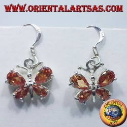 Silver earrings with cubic zirconia Butterfly yellow
