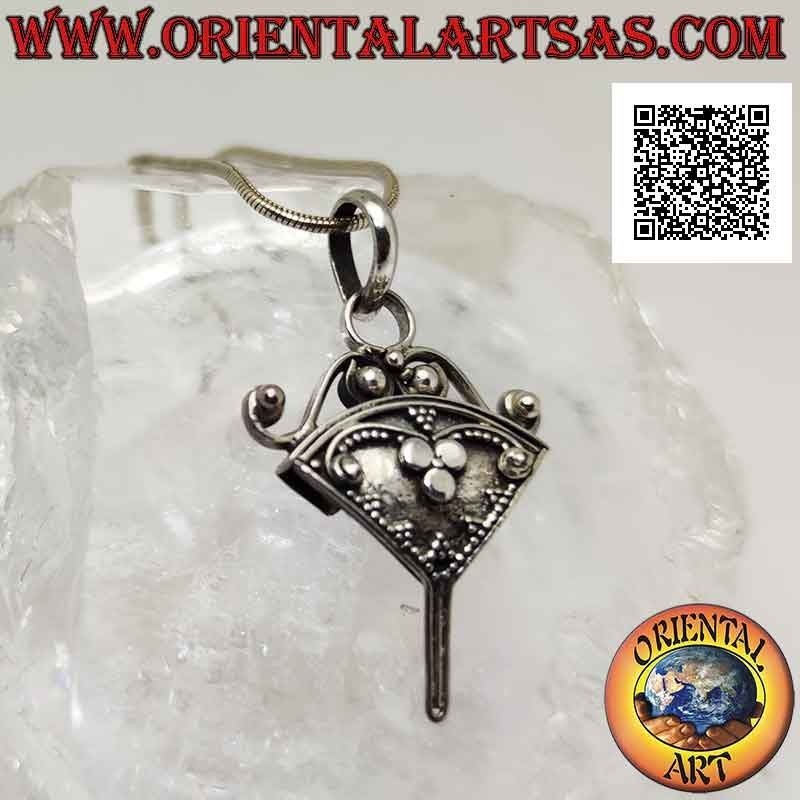 Hook in 925 ‰ silver for stone discs, with relief decoration (type B)