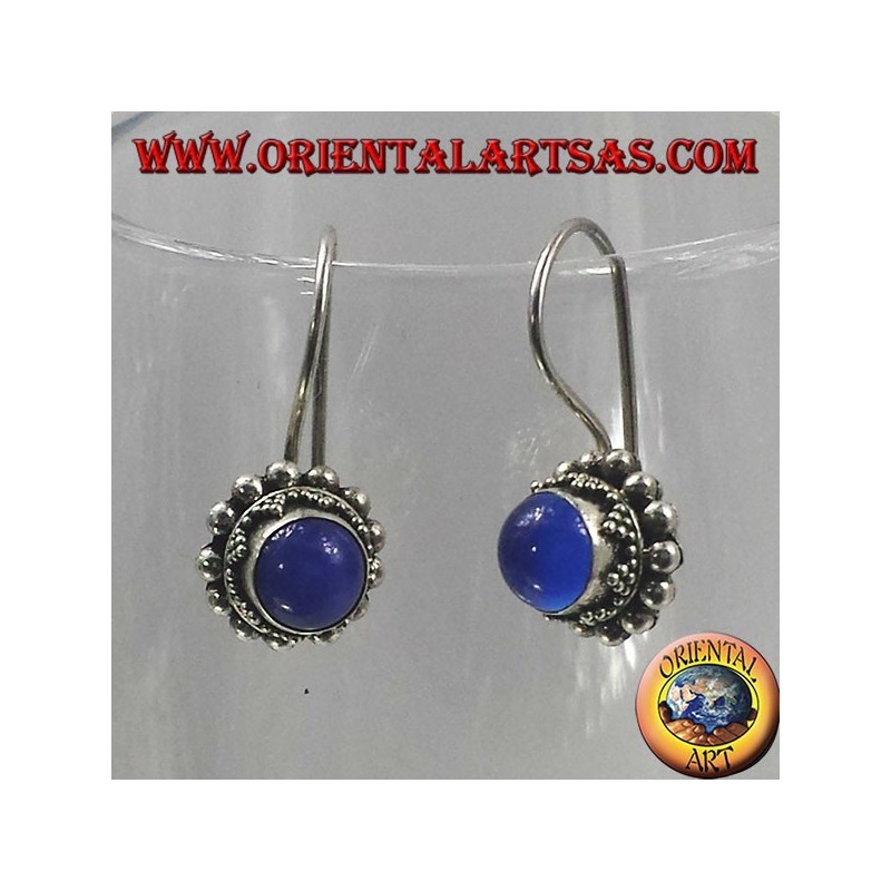 Pendientes de plata con azul ronda ágata