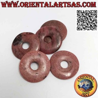 Disc / donut pendant in rhodonite 30 mm. Ø (cord included)