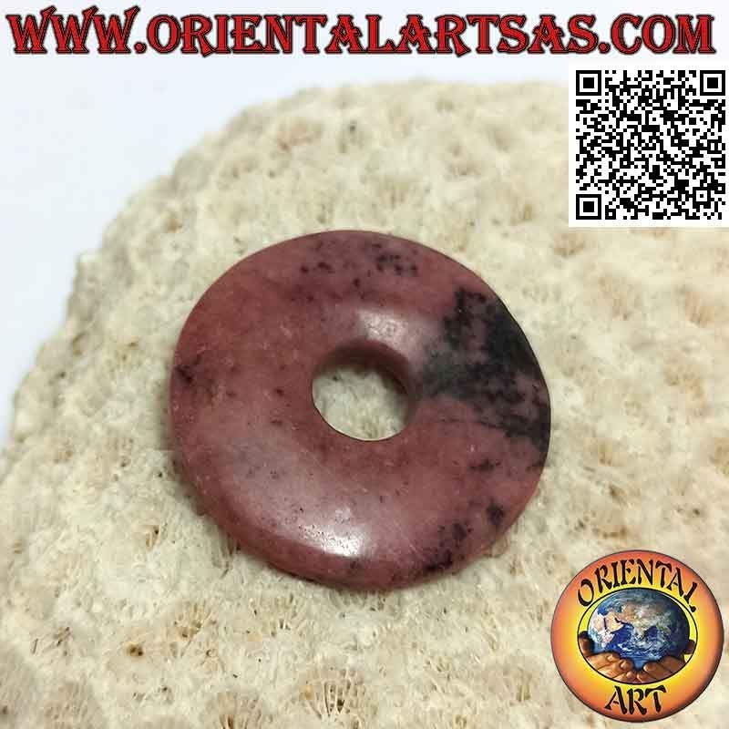 Ciondolo a disco/ciambella in rodonite da 30 mm. Ø (cordoncino incluso)