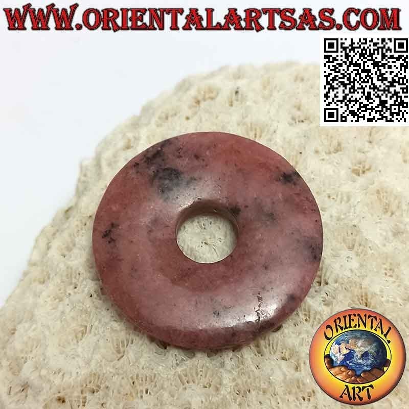 Disc / Donut-Anhänger aus Rhodonit 30 mm. Ø (Kabel im Lieferumfang enthalten)