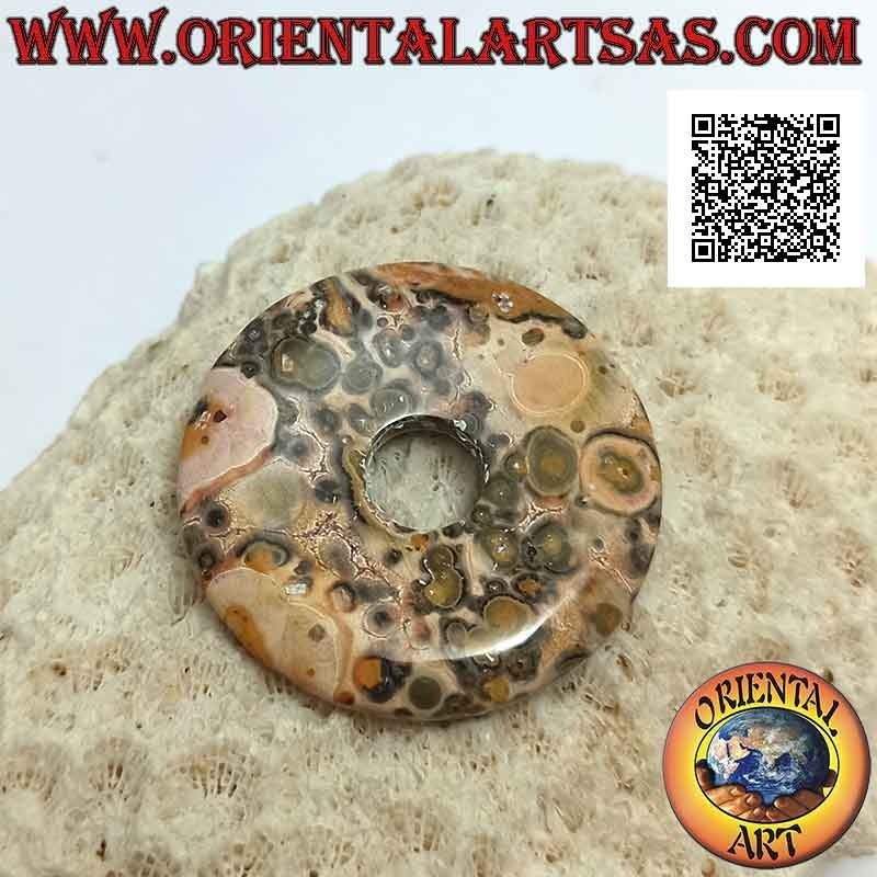 Ciondolo a disco/ciambella in diaspro leopardato da 35 mm. Ø (cordoncino incluso)