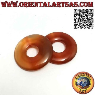 Carnelian disc / donut pendant 30 mm. Ø (cord included)