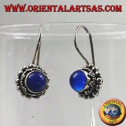 Silver earrings with blue agate round