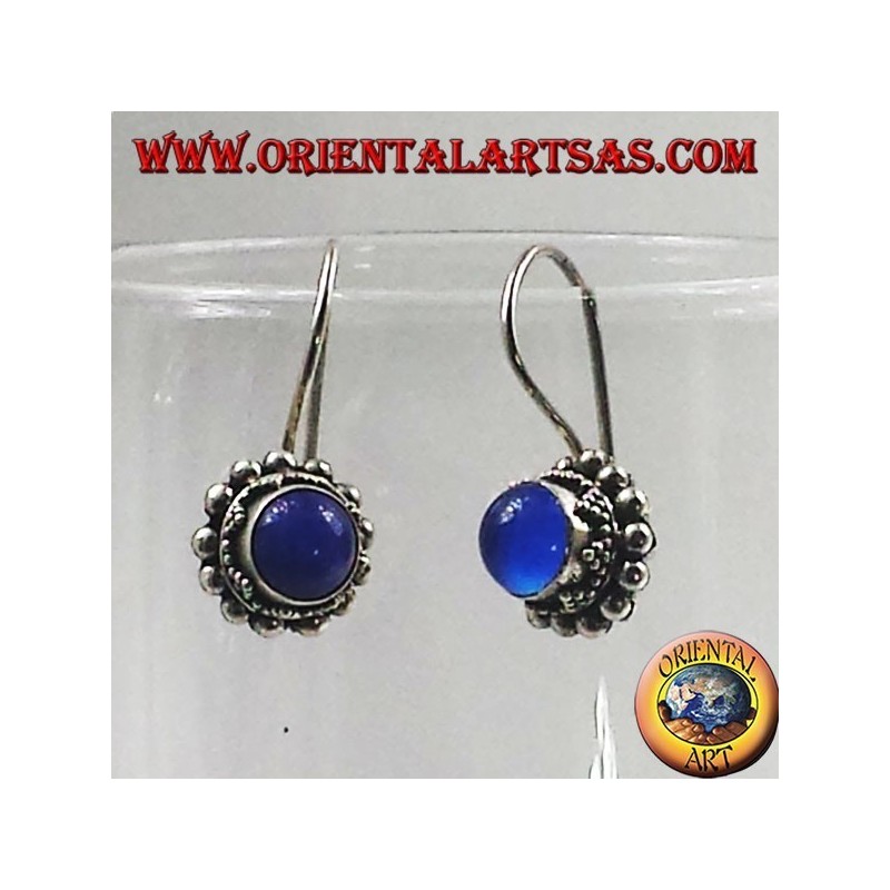 Pendientes de plata con azul ronda ágata