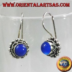Silver earrings with blue agate round