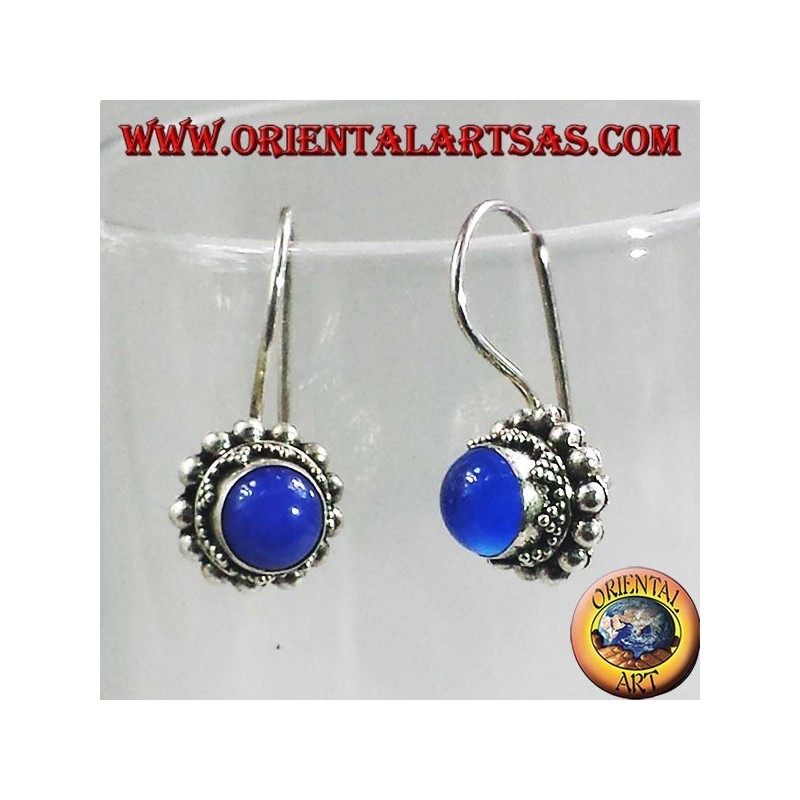 Silber-Ohrringe mit blauem Achat Runde