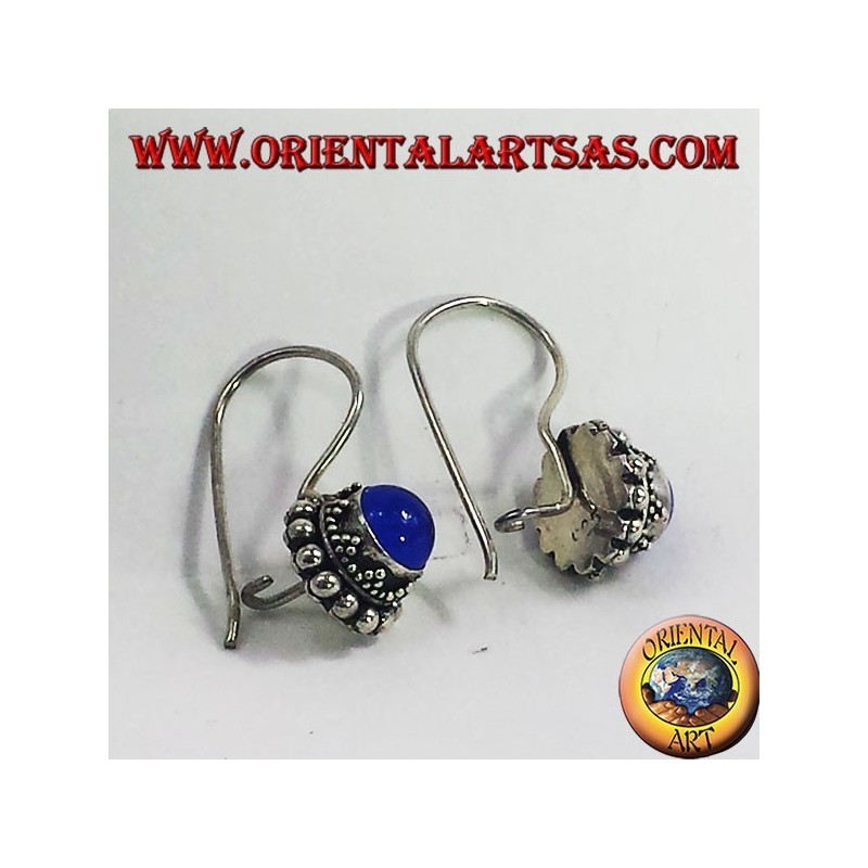 Boucles d'oreilles argent avec rond bleu agate