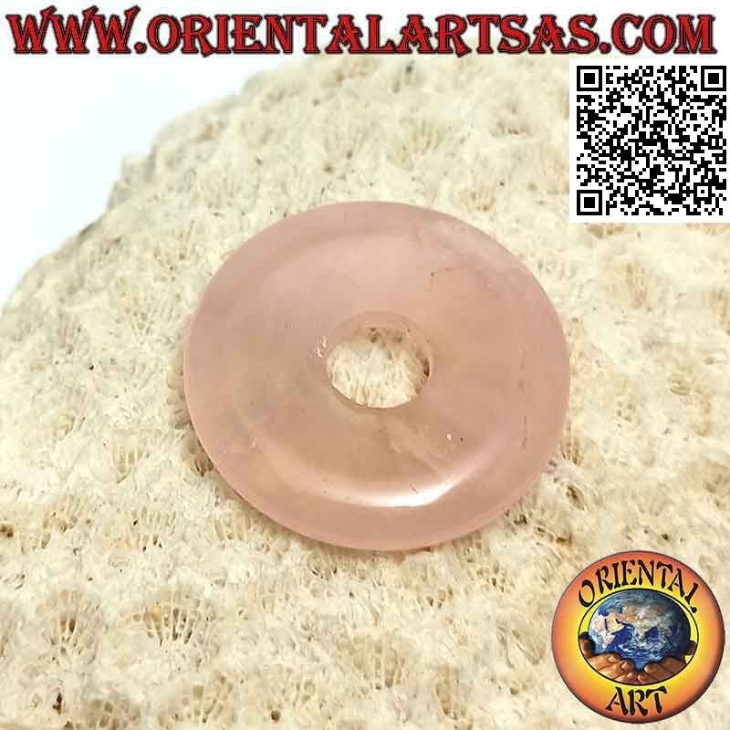 28mm pink quartz donut / disc pendant. Ø (cord included)