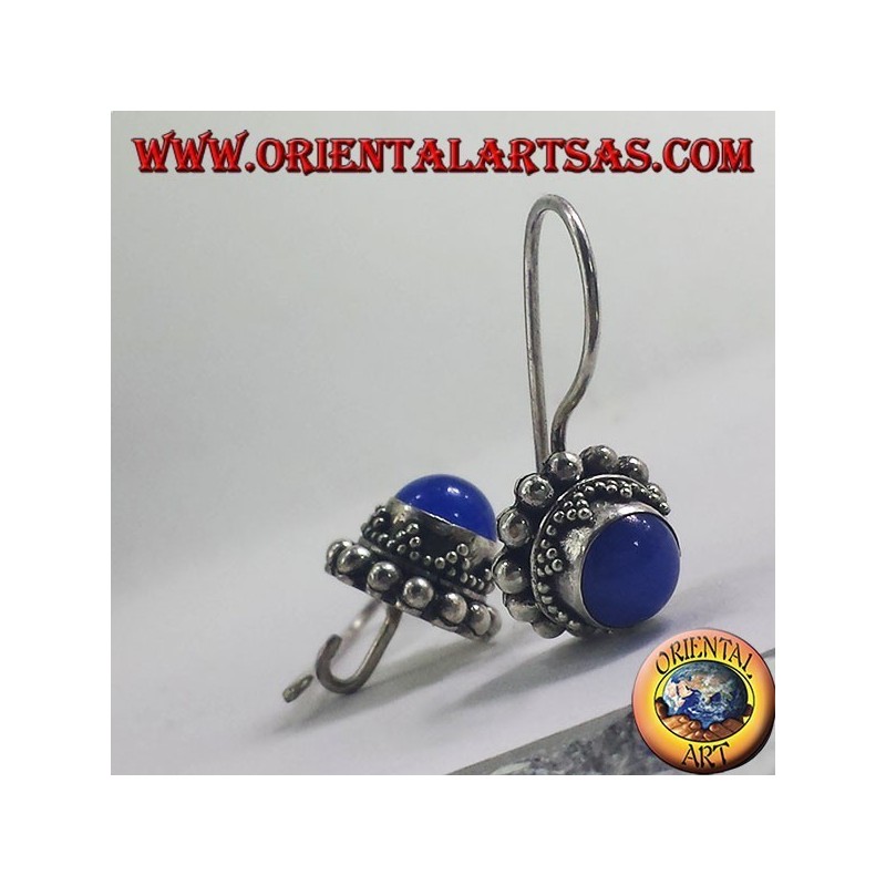 Boucles d'oreilles argent avec rond bleu agate
