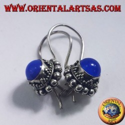 Boucles d'oreilles argent avec rond bleu agate