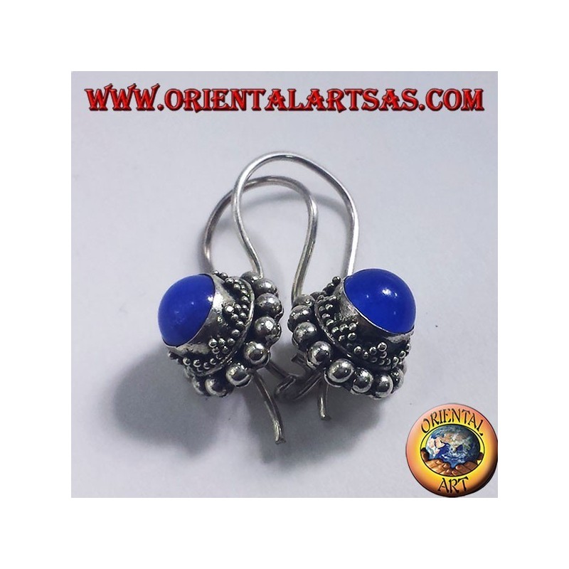 Silver earrings with blue agate round