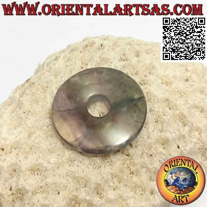 Pendentif disque / donut en fluorite de 30 mm. Ø (cordon inclus)